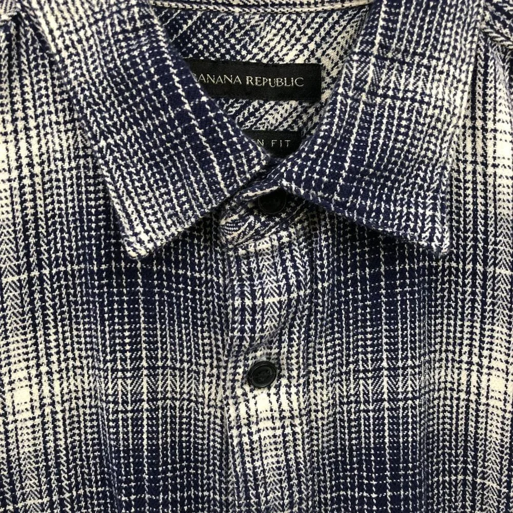 Banana‎ Republic Twill Long Sleeve Shirt Mens S Blue Plaid Camden Utility Work
